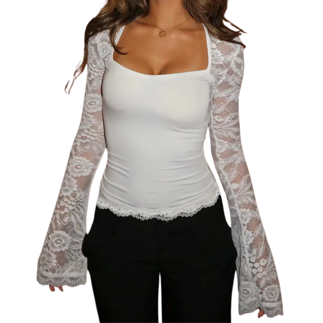 Yasmin | Sheer Lace Floral Ruffle Tee