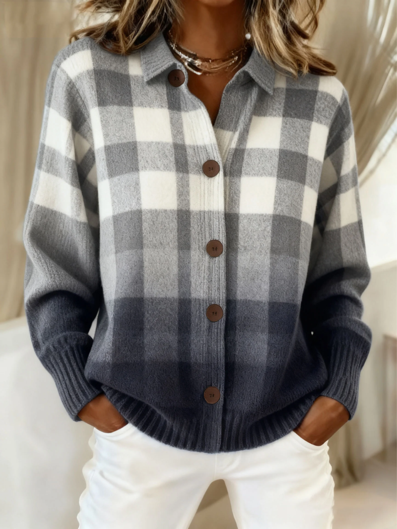 Agnes | Gray ombré check cardigan with buttons