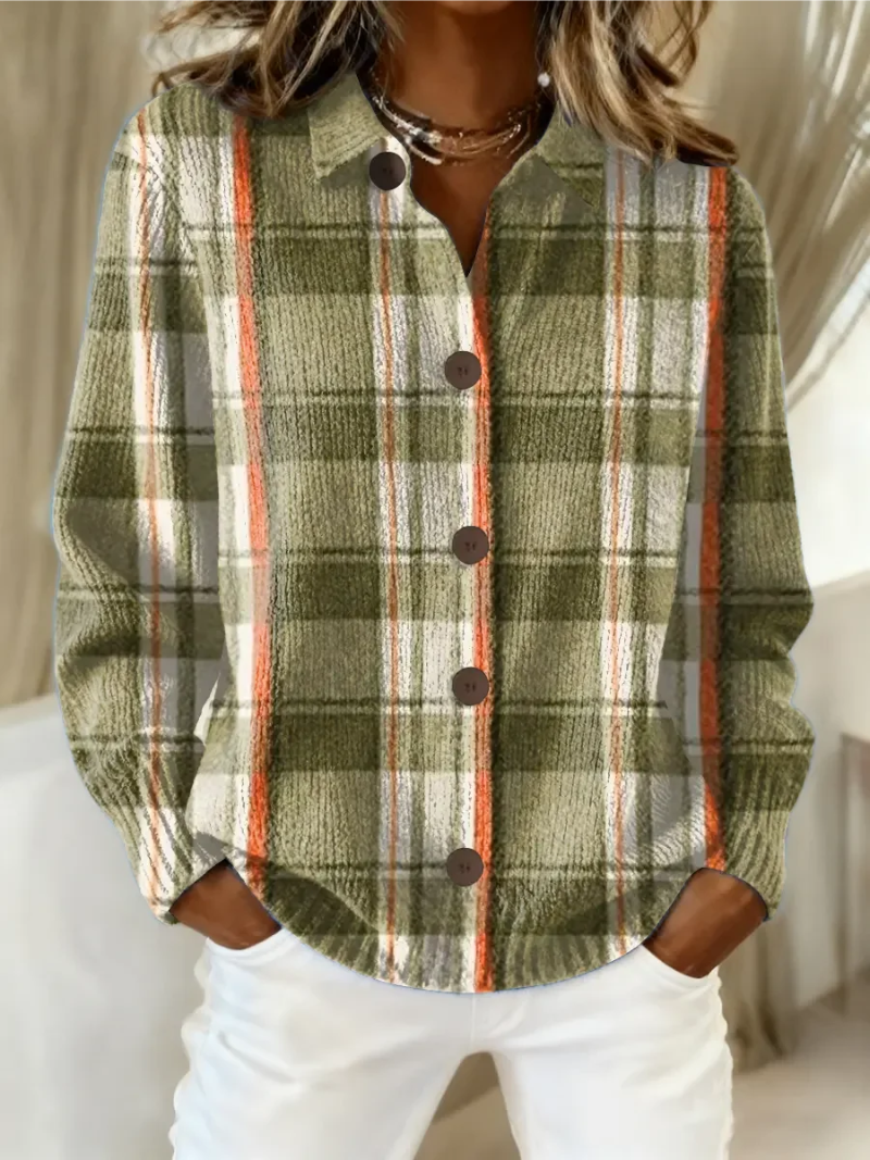 Hazel | Olive green plaid cardigan with buttons