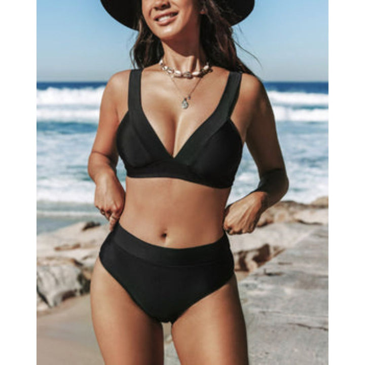 Annabelle - Plain High-Waist Swimsuit