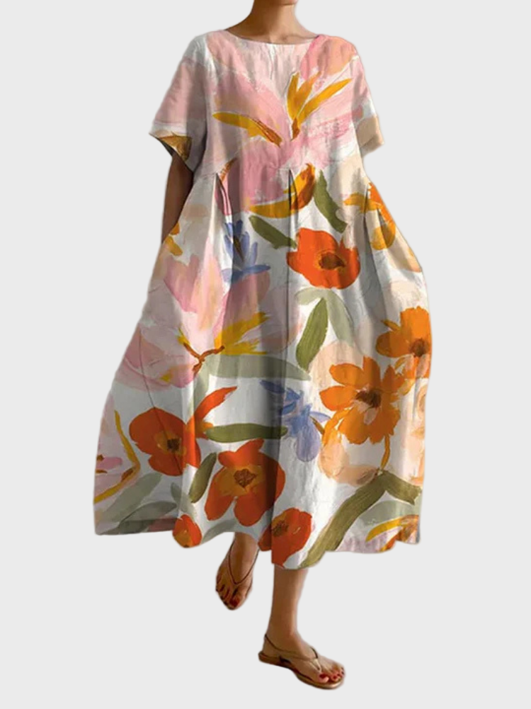 Poppy Painted Floral Loose-Fit Dress
