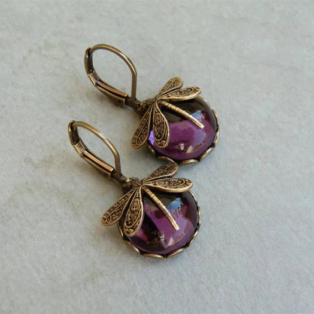 Claire | Spherical Dragonfly Earrings in Antique Gold