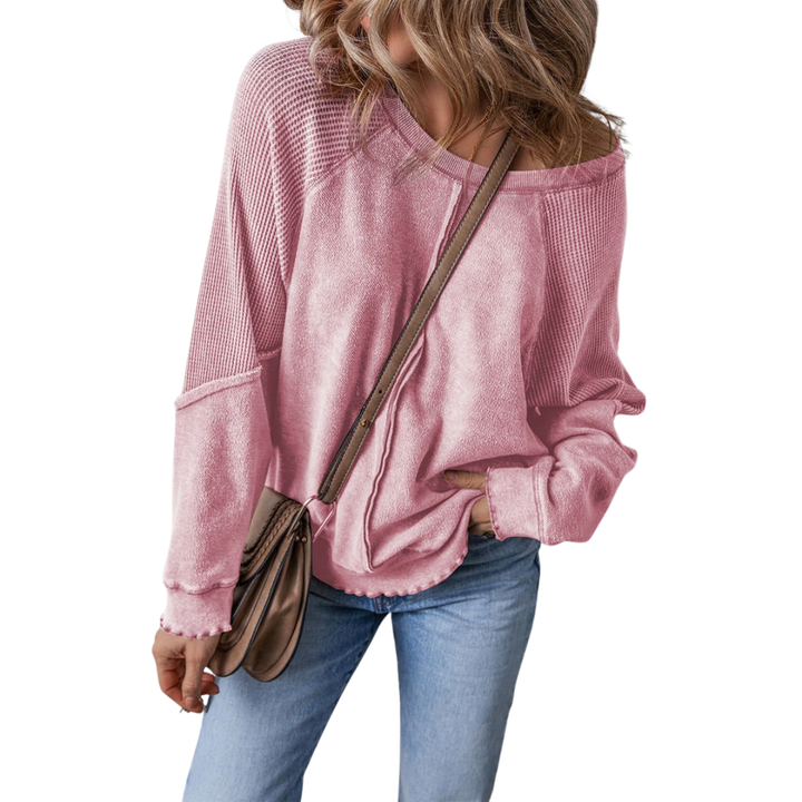 Georgia | Relaxed Waffle Knit Raglan Sweatshirt