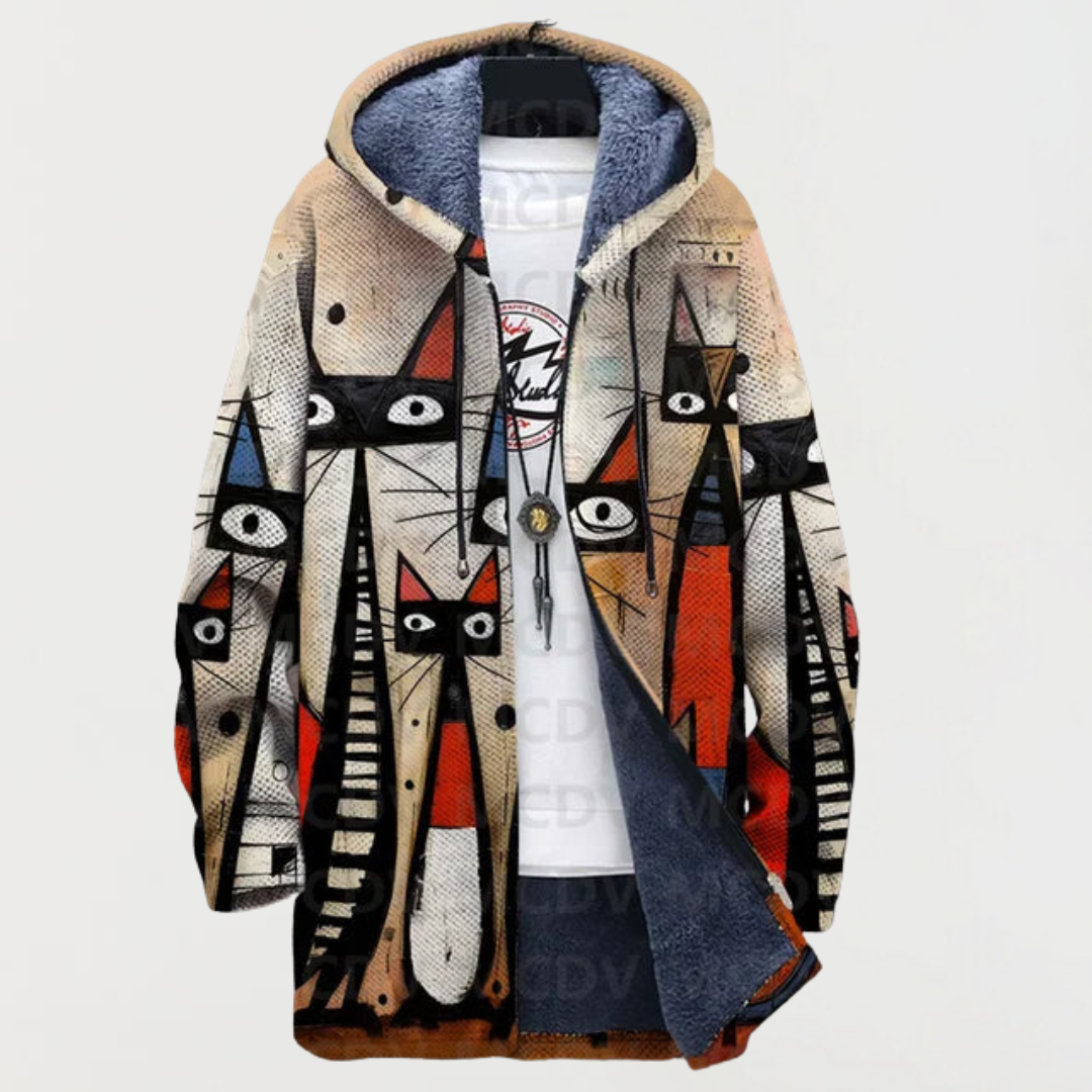 Elsie jacket with abstract cat print