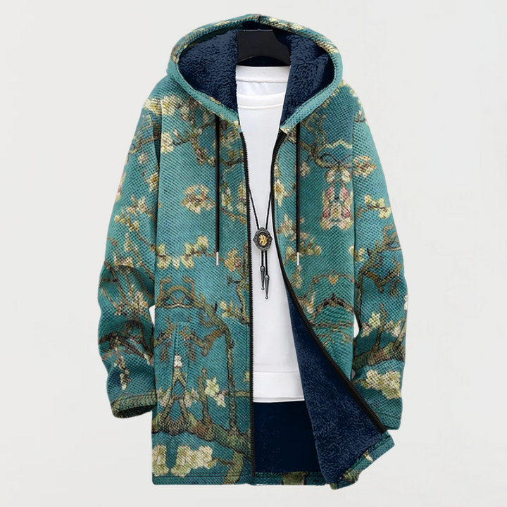 Phoebe coat with an artistic floral pattern