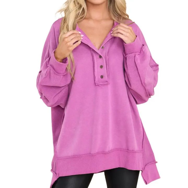 Amelia | Cosy Button Henley Oversized Sweatshirt