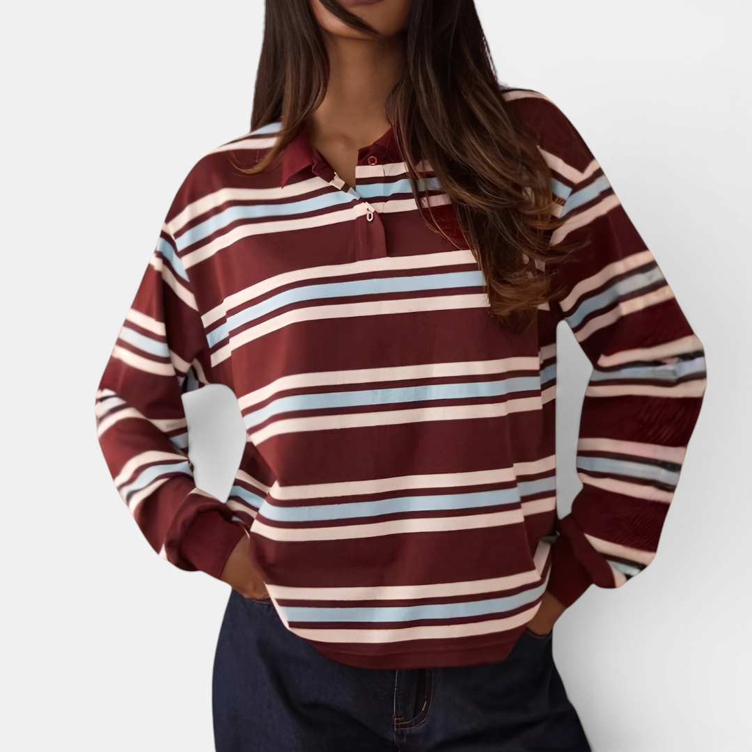 Hayley | Retro Stripe Contrast Polo Tee