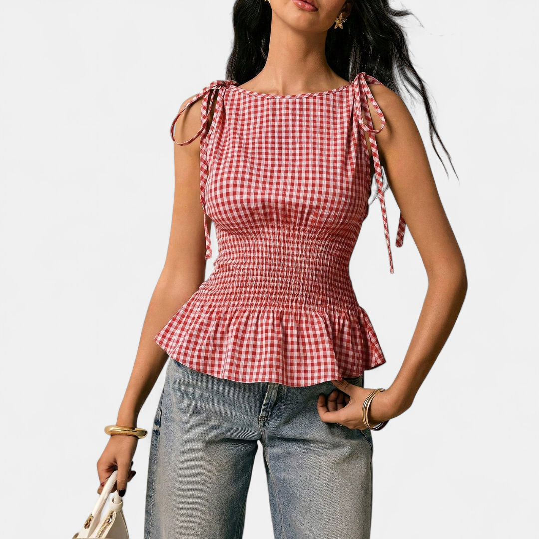 Daisy | Vintage Plaid Ruffle Hem Tank Top