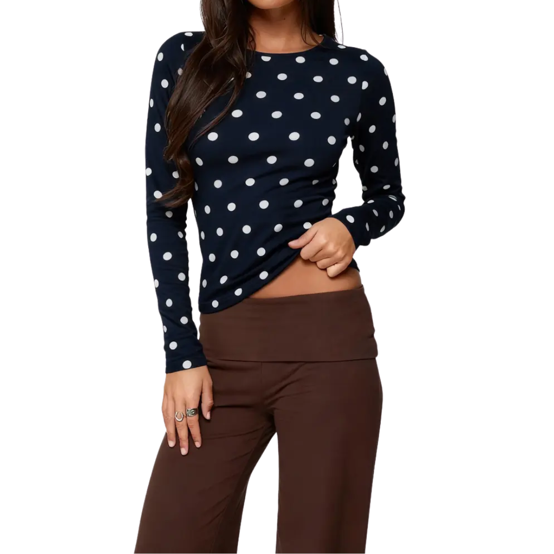 Caitlin | Polka Dot Slim Fit Long Sleeve Top