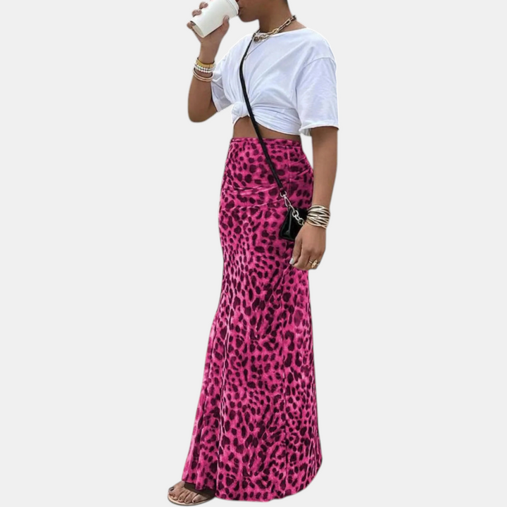 Women's High Waist Mesh Overlay Slim Fit Maxi Skirt with Split