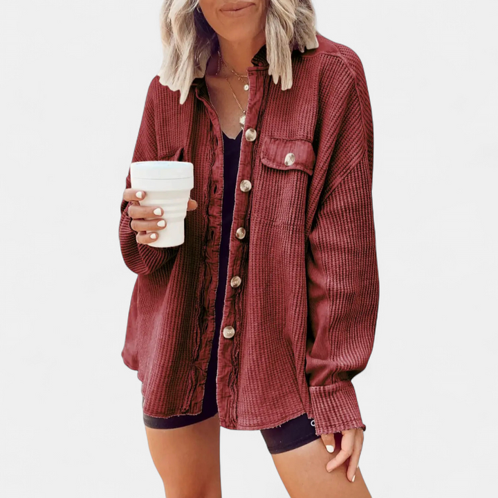 Kara | Relaxed Batwing Waffle Knit Shacket
