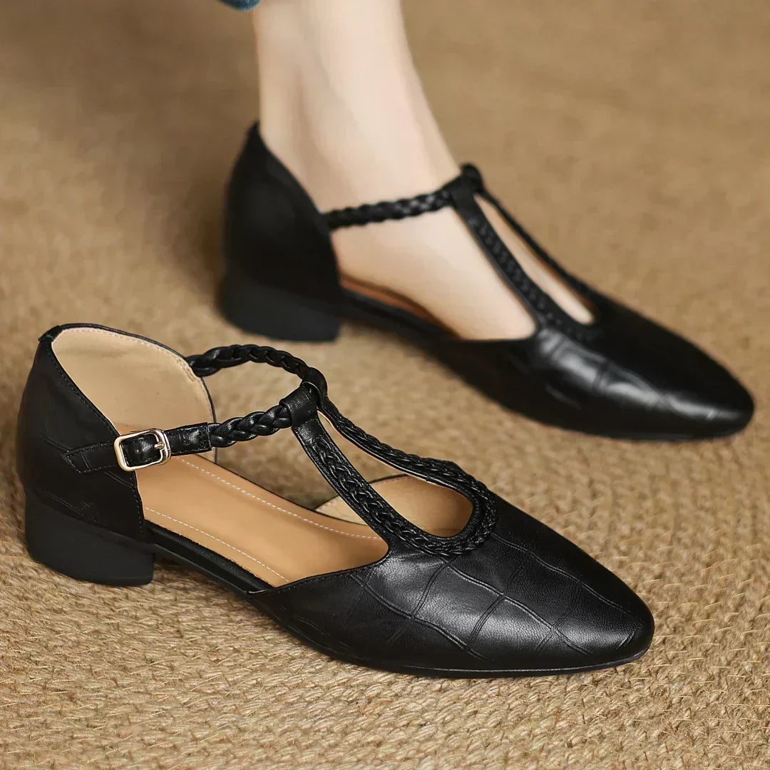 Charlotte classic leather T-bar shoes with braided detail