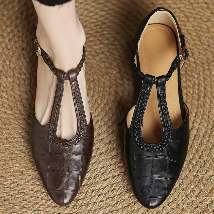 Charlotte classic leather T-bar shoes with braided detail