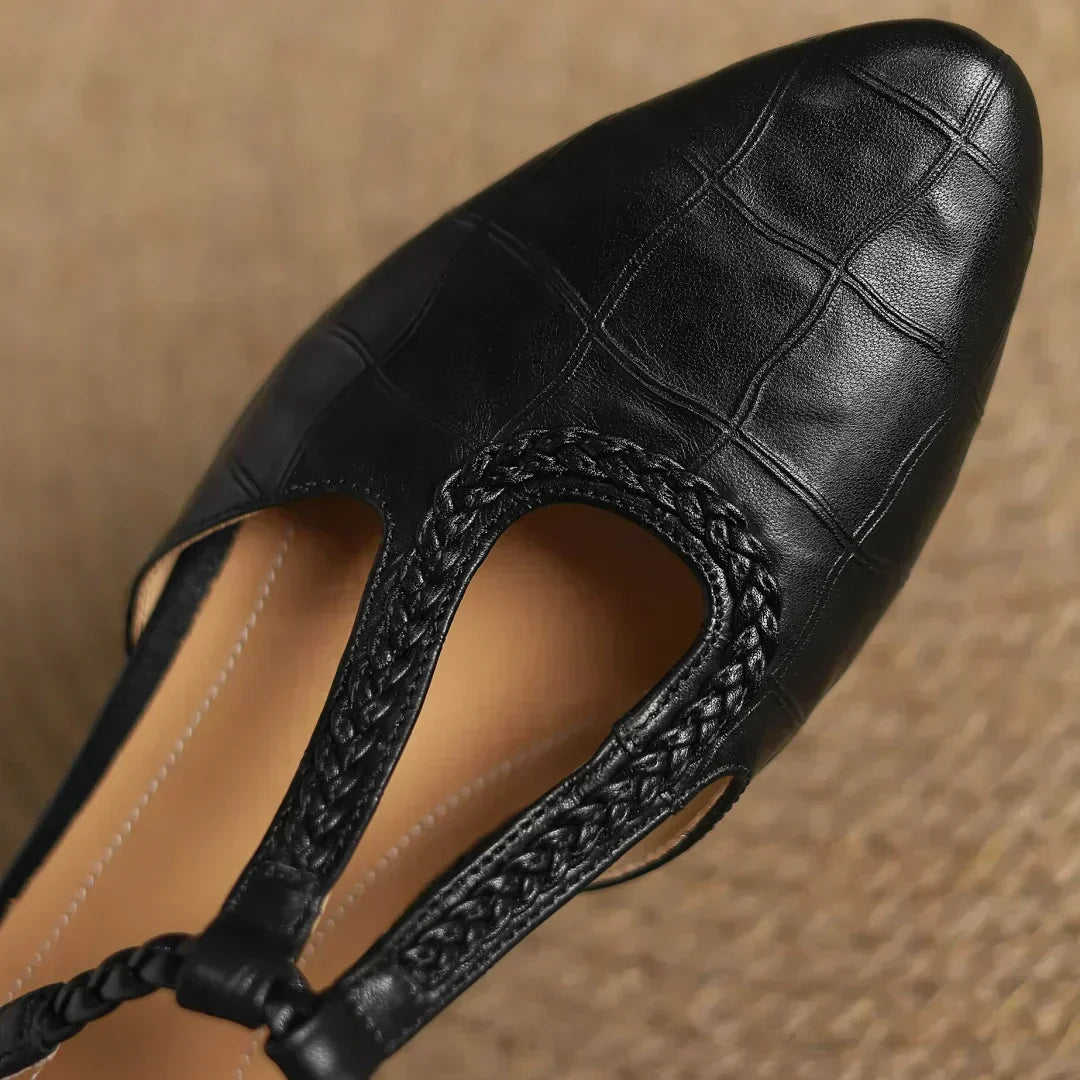 Charlotte classic leather T-bar shoes with braided detail