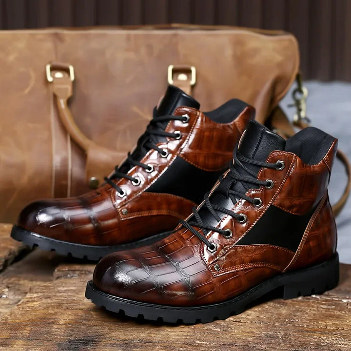 Levi - Croc-Embossed Leather Boots