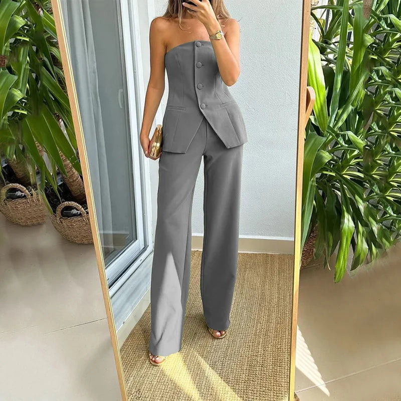 Hannah | Sleeveless two-piece set with buttons