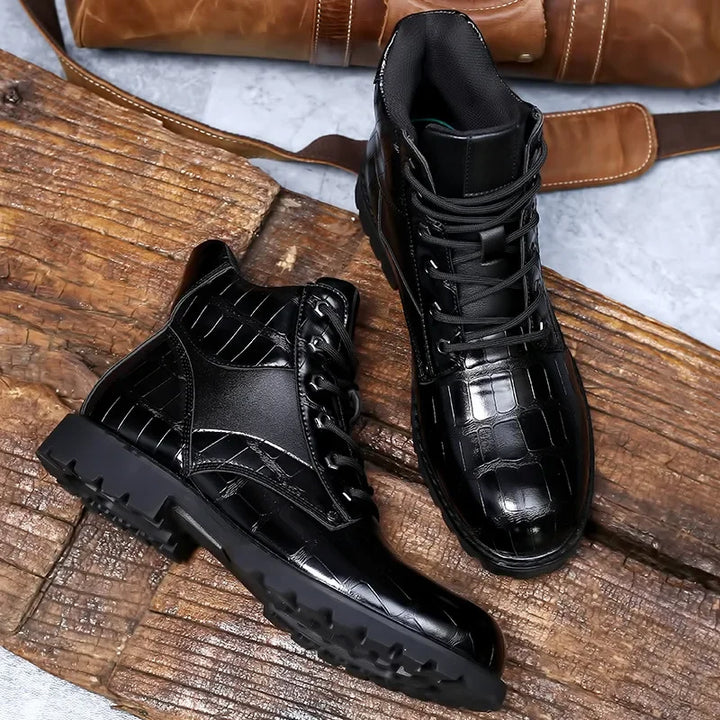 Levi - Croc-Embossed Leather Boots