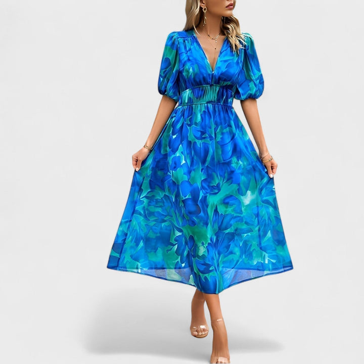 Evie - Elegant Floral Lantern Sleeve Dress