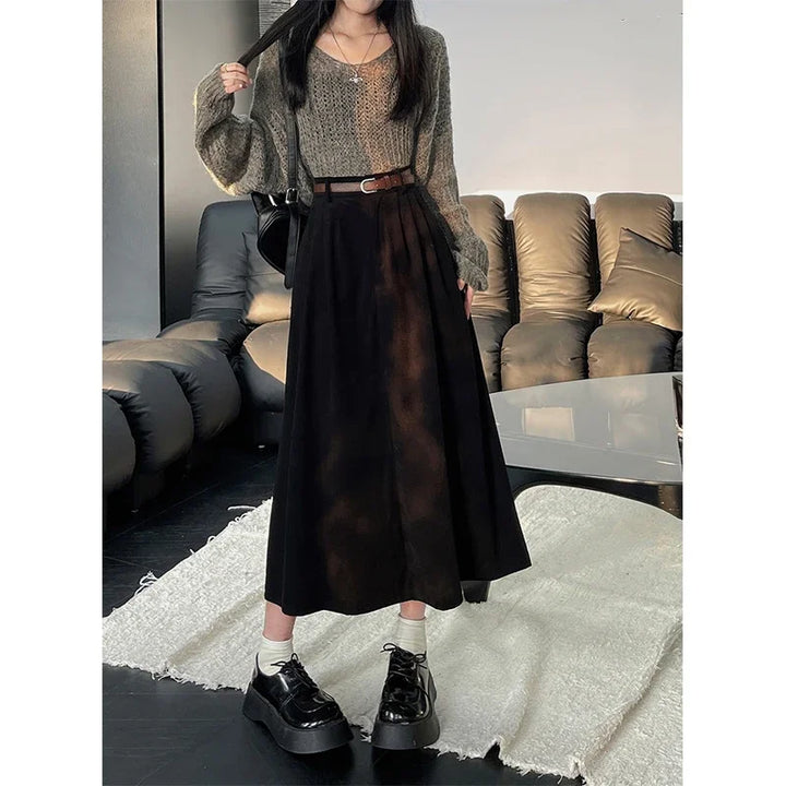 Naomi | Classic Belt Corduroy Midi Skirt