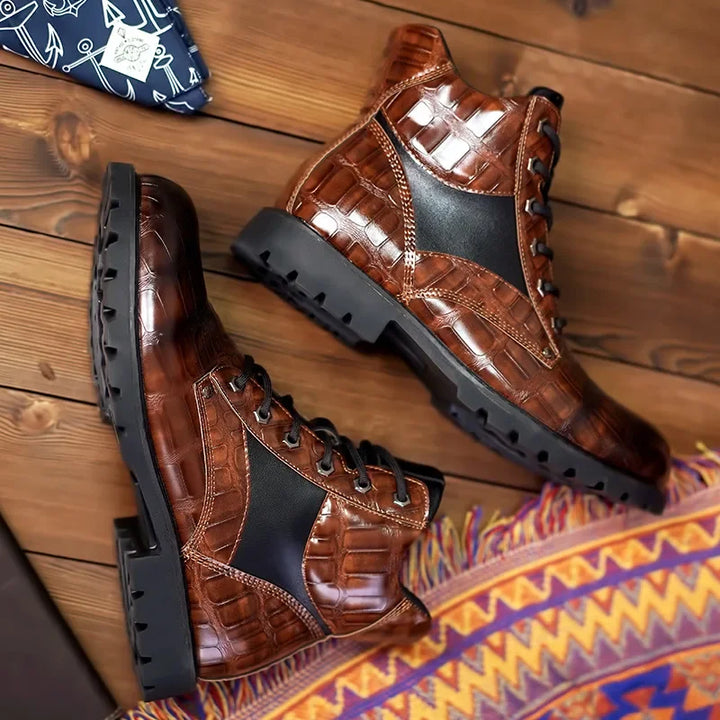Levi - Croc-Embossed Leather Boots