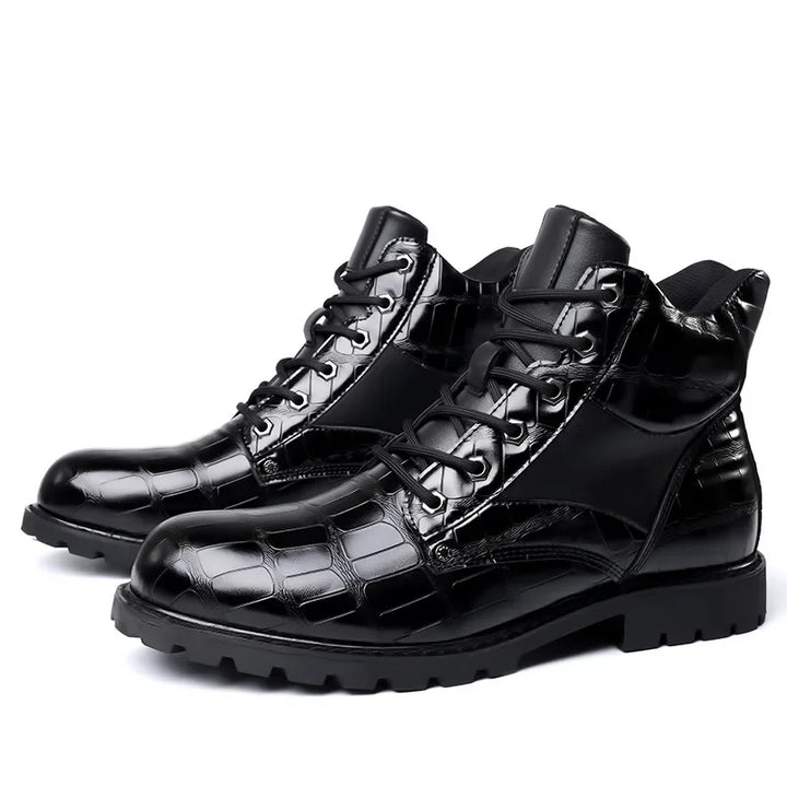 Levi - Croc-Embossed Leather Boots