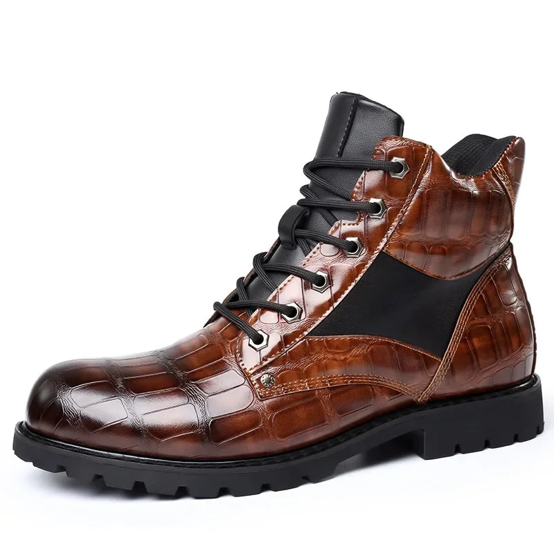 Levi - Croc-Embossed Leather Boots