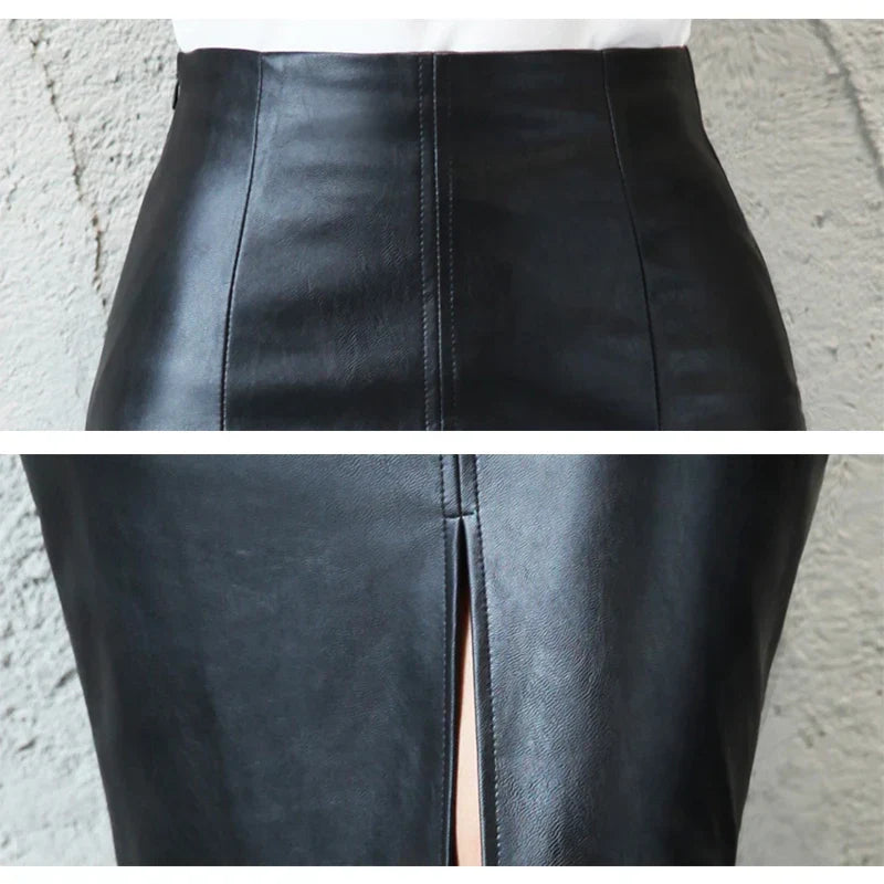 Yvette | Sleek Black Leather Pencil Skirt