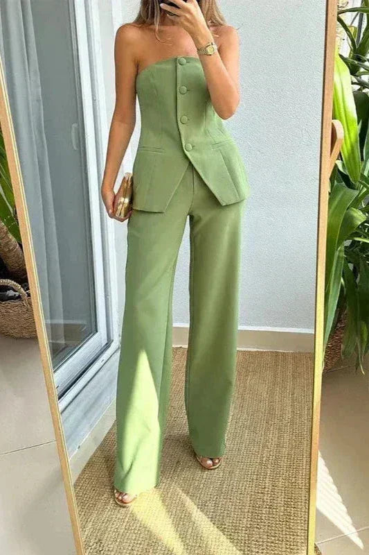 Hannah | Sleeveless two-piece set with buttons
