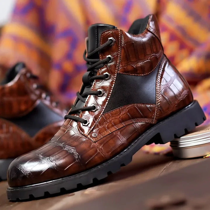 Levi - Croc-Embossed Leather Boots