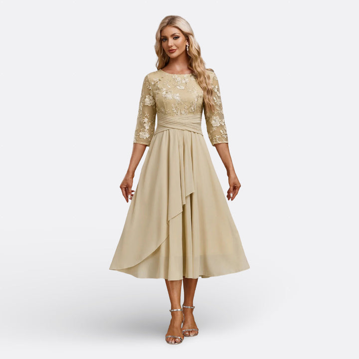 Isla - Short-Sleeve Lace Evening Dress