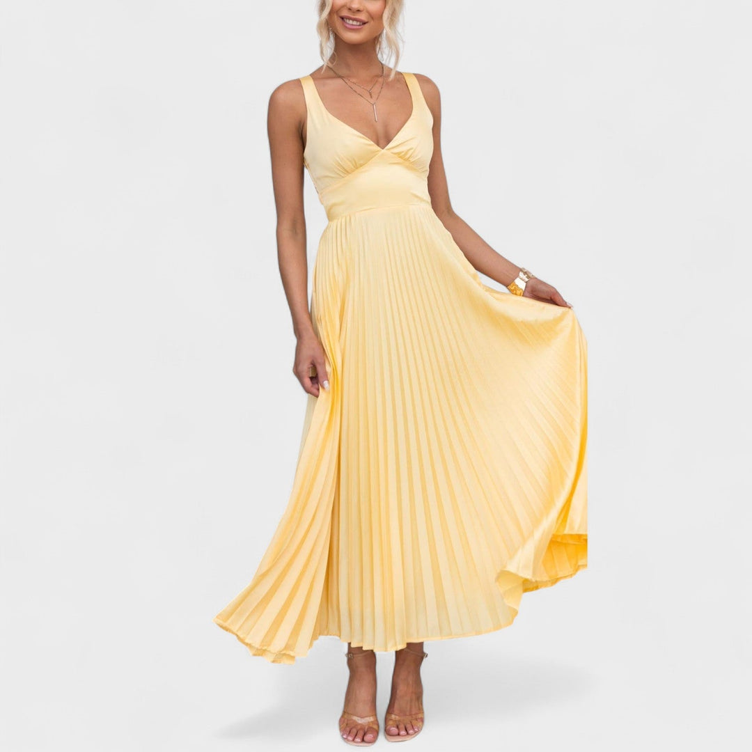 Natalie - Yellow Pleated Maxi Dress
