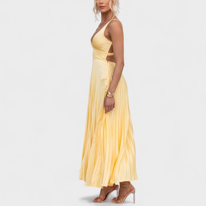 Natalie - Yellow Pleated Maxi Dress