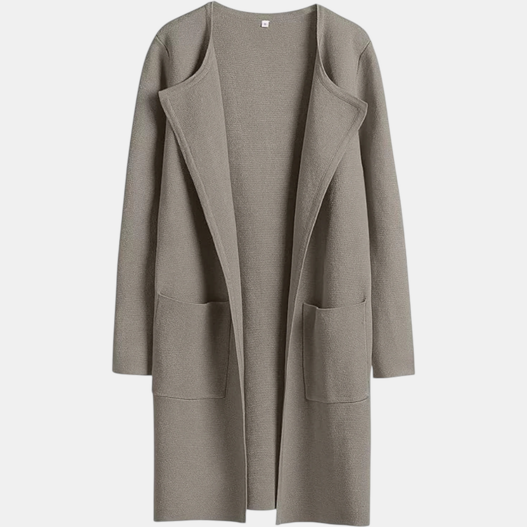Women's Suit Collar Open Front Longline Knit Cardigan