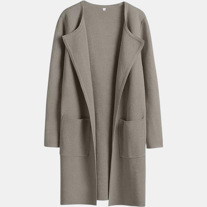 Women's Suit Collar Open Front Longline Knit Cardigan