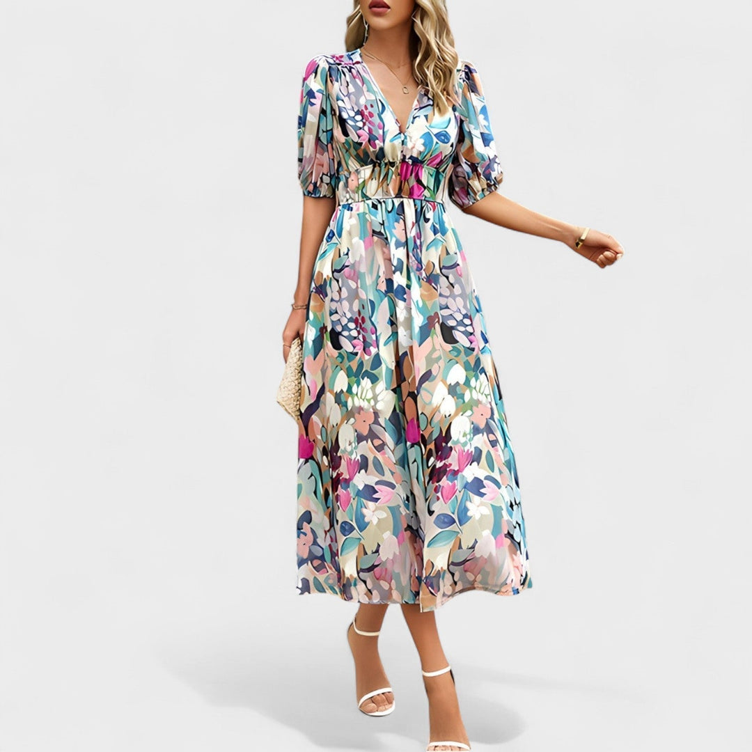 Eliza - Elegant Floral Midi Dress