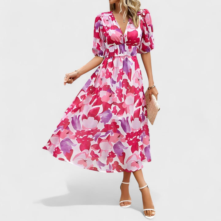 Evie - Elegant Floral Lantern Sleeve Dress