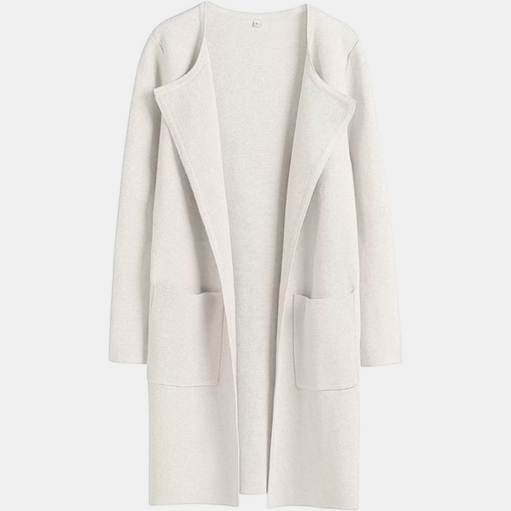 Women's Suit Collar Open Front Longline Knit Cardigan
