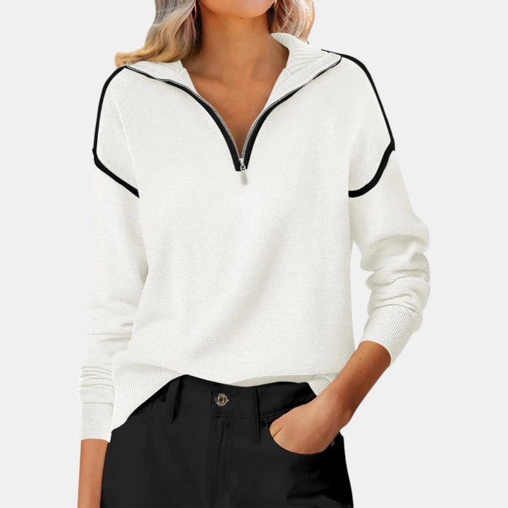 Women's Colour Block Half Zip Knit Pullover Sweater