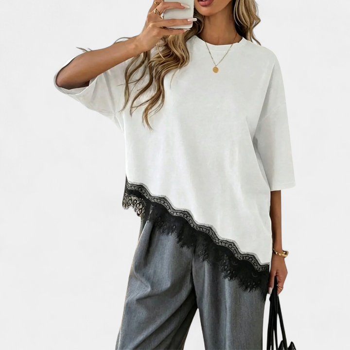 Leah | Relaxed Lace Hem Casual Top