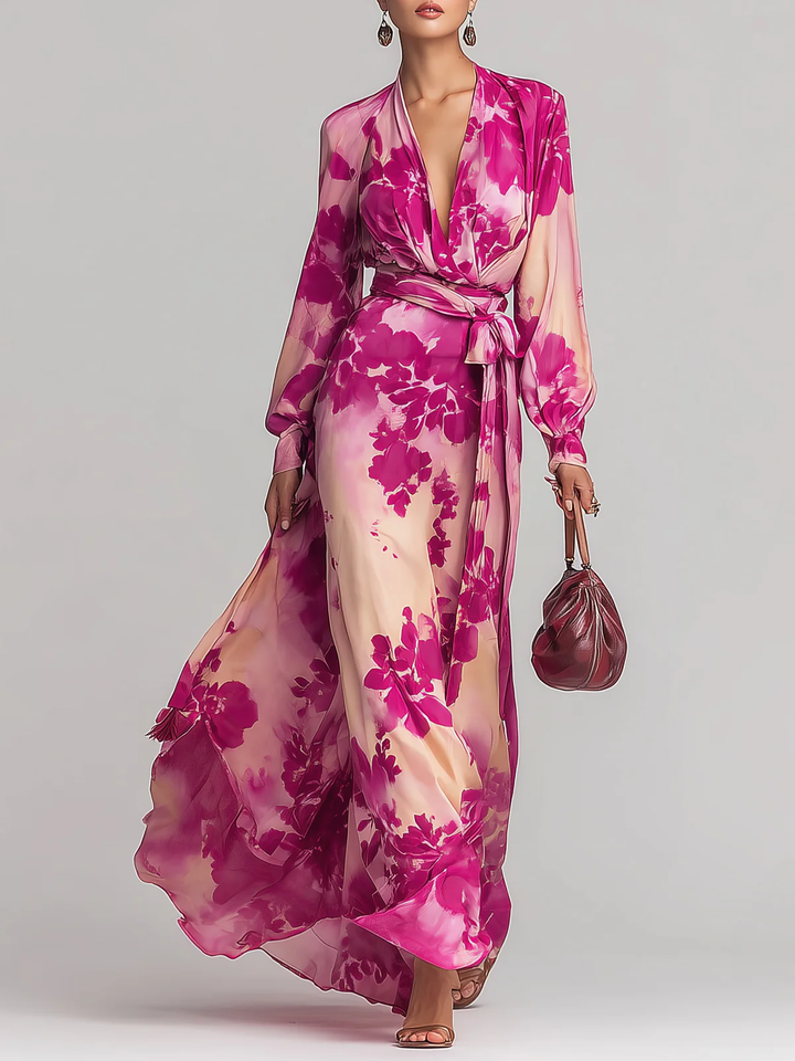 Annika | Floral V-neck maxi dress with belt