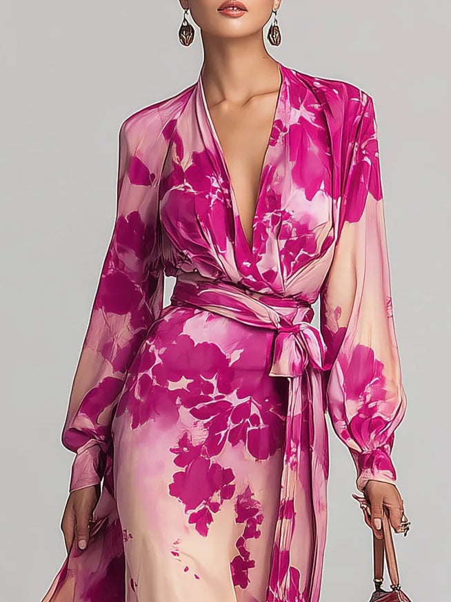 Annika | Floral V-neck maxi dress with belt