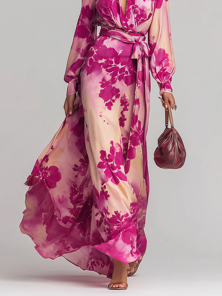 Annika | Floral V-neck maxi dress with belt