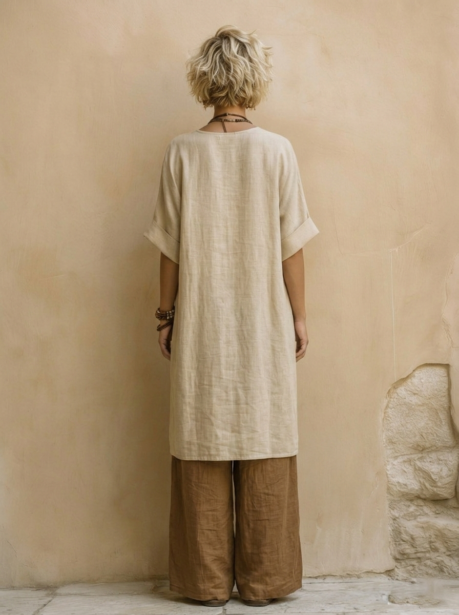 Elizabeth | Three-piece set made of dark gray and brown with tribal print