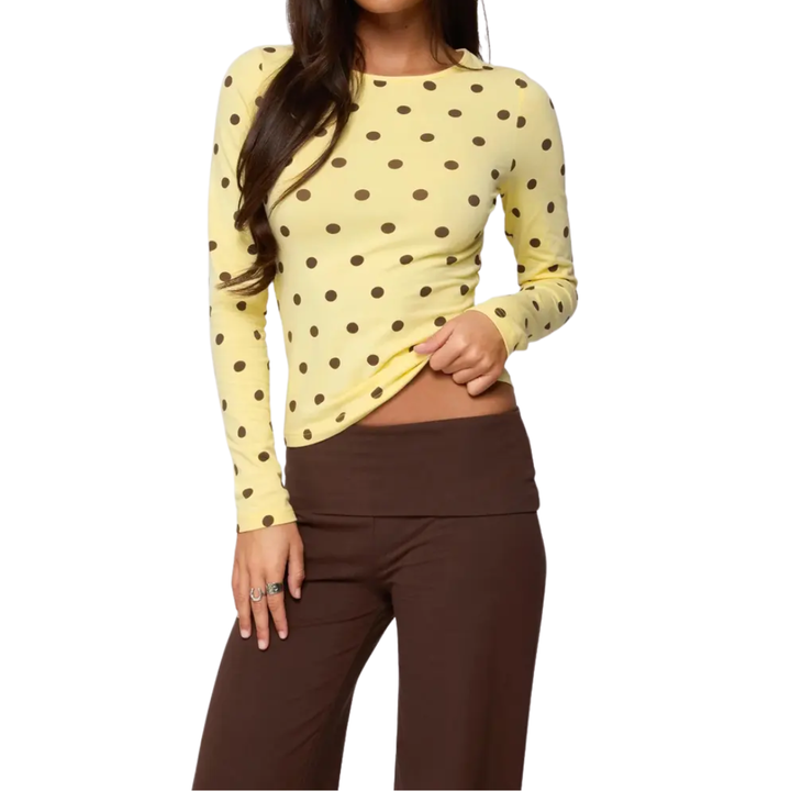 Caitlin | Polka Dot Slim Fit Long Sleeve Top