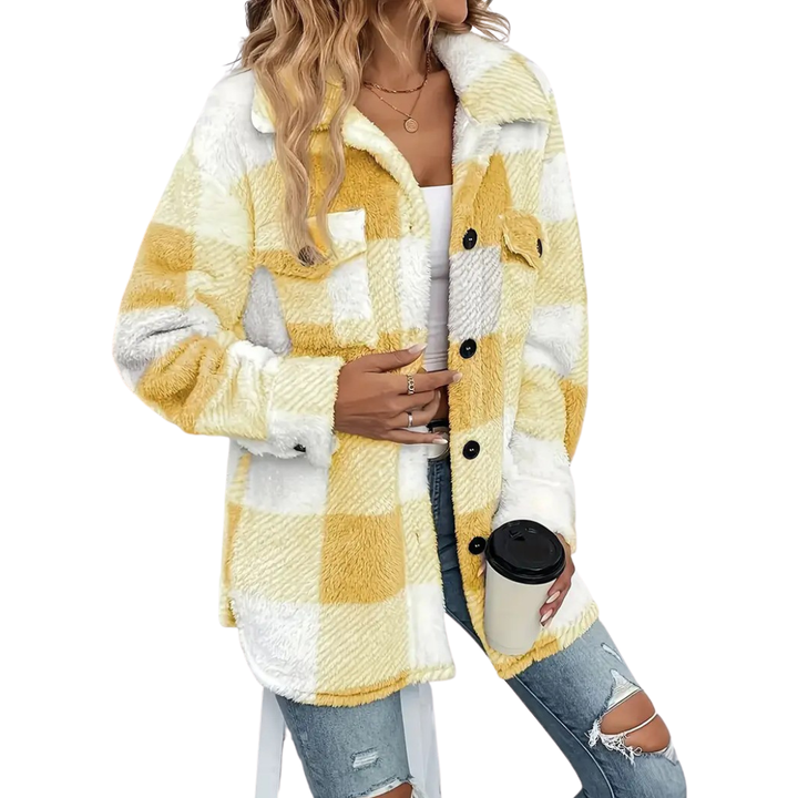 Layla | Cosy Plaid Fuzzy Button Coat Jacket