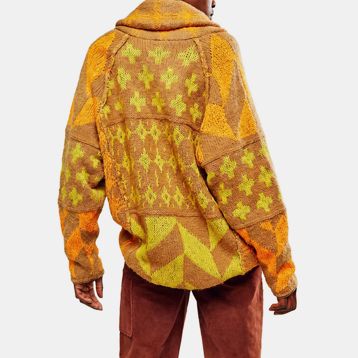 Women's Y2K Abstract Print Lapel Button Down Oversized Knit Cardigan