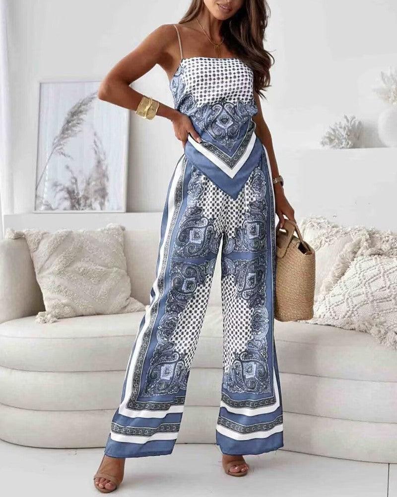 Lilly | Elegant two-piece set with top with laces and pants ready for vacation