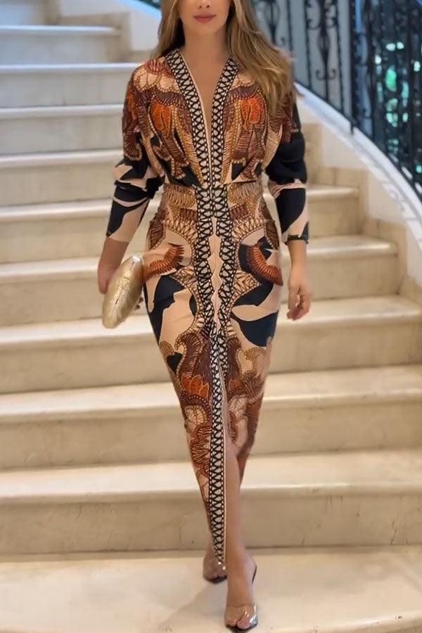 Monica | Midi dress with dolman with print unique summer sun