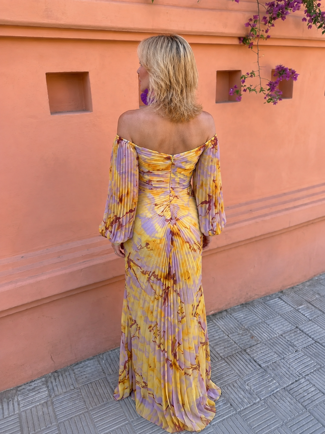 Araminta Yellow Floral Deep-Neckline Dress