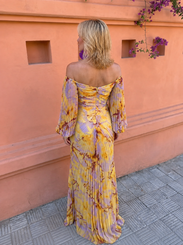 Araminta Yellow Floral Deep-Neckline Dress